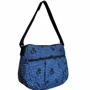 Le Sportsac Blue & Black Pleated Small Crossbody Floral Houndstooth Print, NWOT